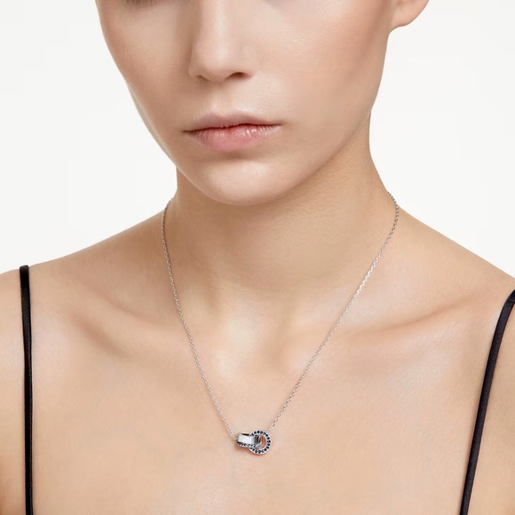 Swarovski Blue “Hollow Interlocking Hoop” Pendant Necklace - Picture 4 of 16